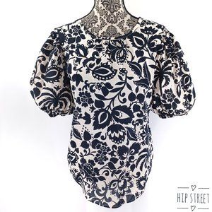 ANN TAYLOR Balloon Sleeve Folk Floral Print Blouse Top S